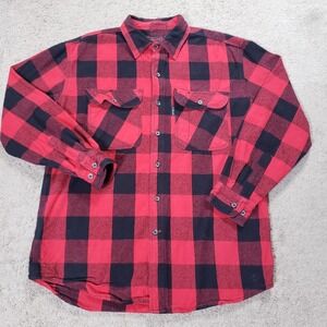 Five Brother Red Buffalo Plaid Flannel Shirt Mens Large L Heavy Western Outdoor